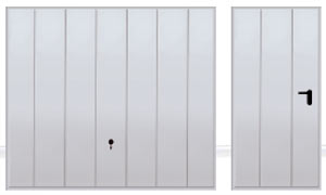 Подъемно-поворотные автоматические ворота гаражные и боковая дверь, вертикальные панели.